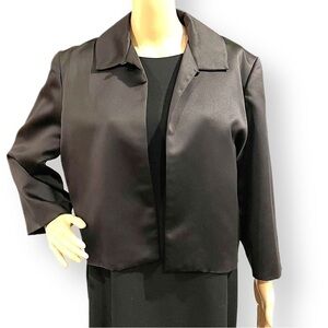 Jim Hjelm Occasions gorgeous black satin bracelet sleeve open front jacket 16